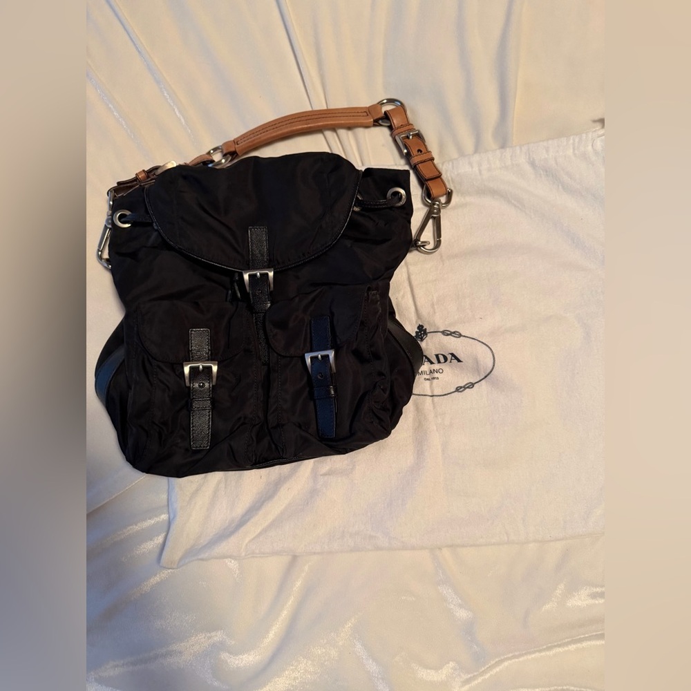 Prada Black Nylon, Leather shoulder Bag, backpack style, small